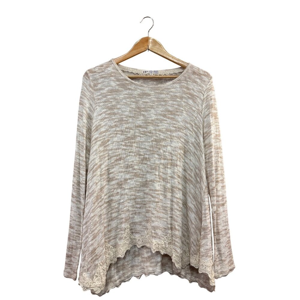 Jolt Beige Lace Hem Lightweight Sweater Top M